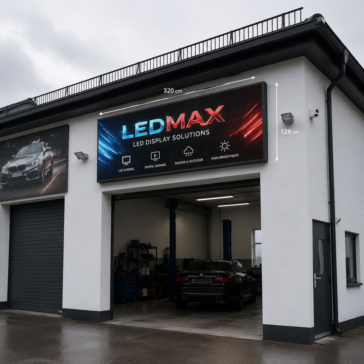 Premium Outdoor LED Billboard Display 320 cm × 128 cm – P5 LED Module with Aluminum Cabinet
